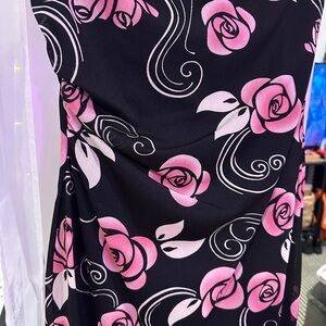 Vintage Epilogue Black and Pink Floral A Symmetrical Dress